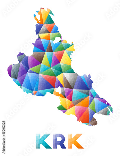 Krk - colorful low poly island shape. Multicolor geometric triangles. Modern trendy design. Vector illustration.