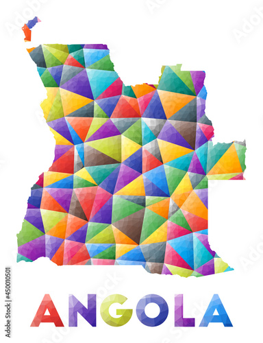 Angola - colorful low poly country shape. Multicolor geometric triangles. Modern trendy design. Vector illustration.
