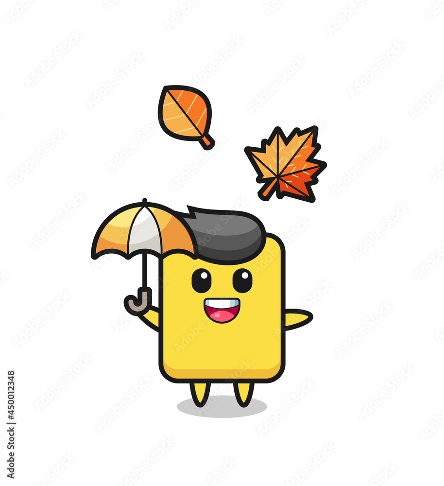 cartoon of the cute yellow card holding an umbrella in autumn cartoon of the cute yellow card holding an umbrella in autumn