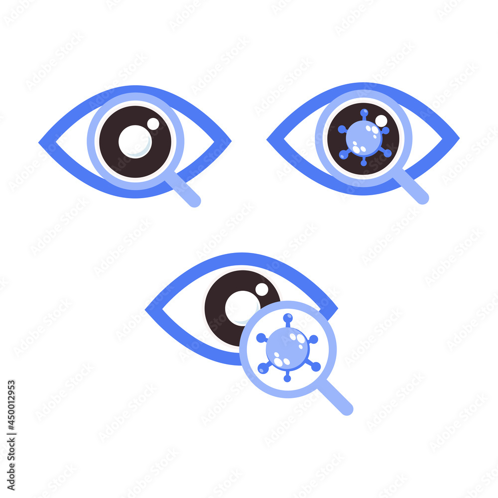 eye with magnifying glass and virus icon. eye health icon for world ...