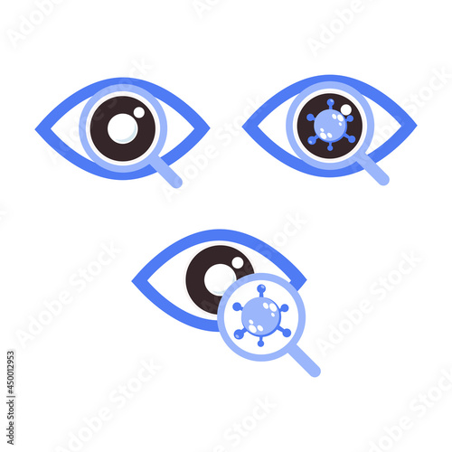 eye with magnifying glass and virus icon. eye health icon for world sight day concept.