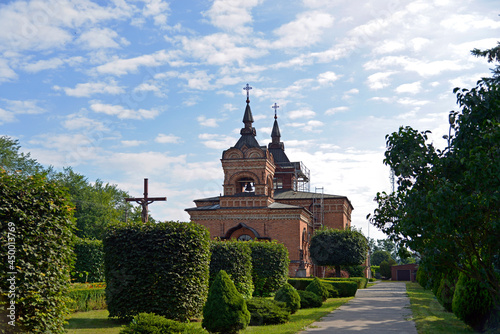 Built in 1890 as an Orthodox Church, now the Catholic Church of St. Wojciech in the city of Ostrołęka in Masovia, Poland. The photos show architectural details and a general view of the temple.