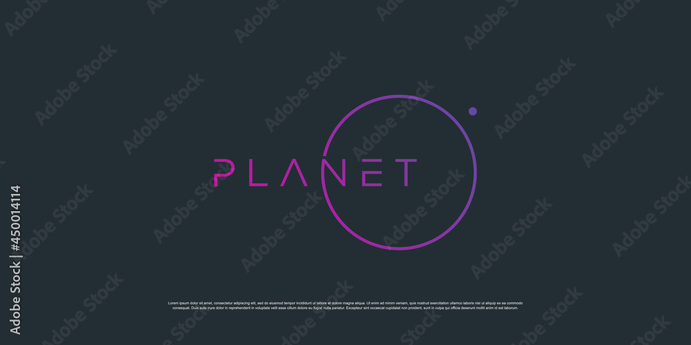 Fototapeta premium Minimalism planet logo with circle line art concept Premium Vector