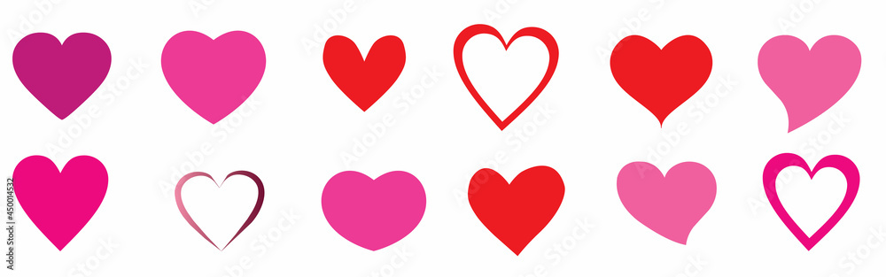 Heart valentine icon set, vector
