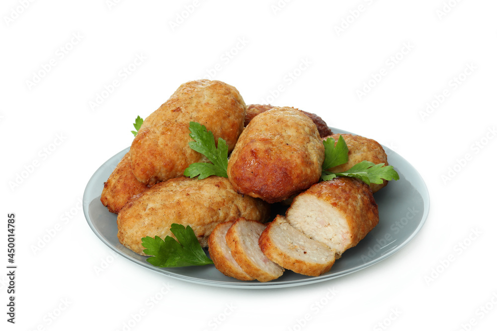 Plate with cutlets isolated on white background Plate with cutlets isolated on white background