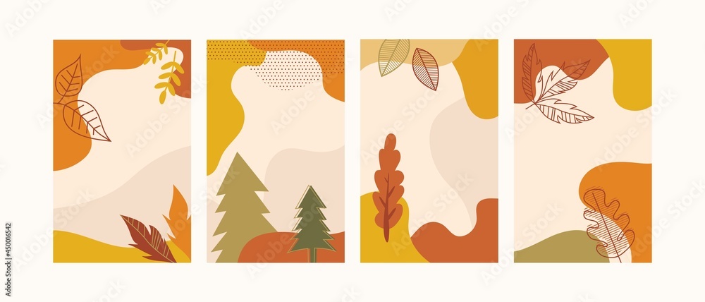 Autumn landscapes, vertical banners and wallpaper for social media stories. Vector illustration in flat simple style - design templates with place for text. fall greeting cards and poster. vector illu