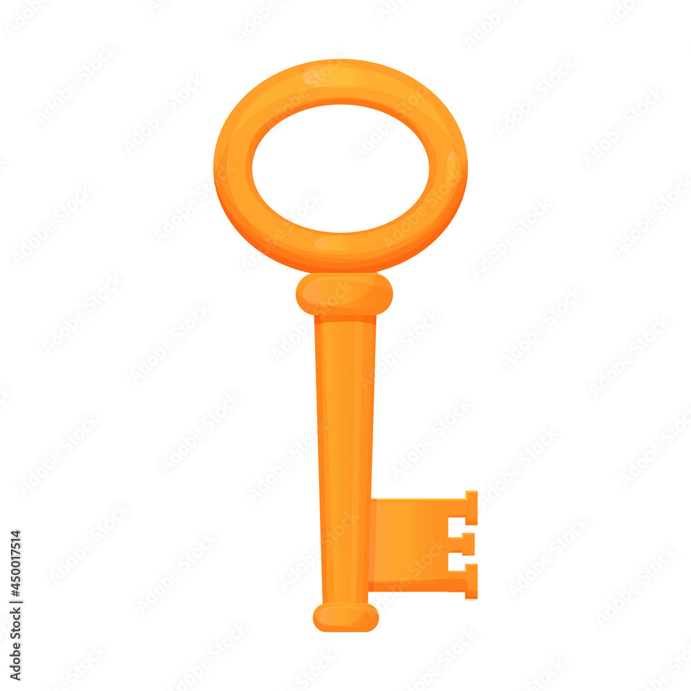 Golden key, ancient castle tool in cartoon style isolated on white background. Fairy comic ui game asset. Bright mystery object. Golden key, ancient castle tool in cartoon style isolated on white background. Fairy comic ui game asset. Bright mystery object.