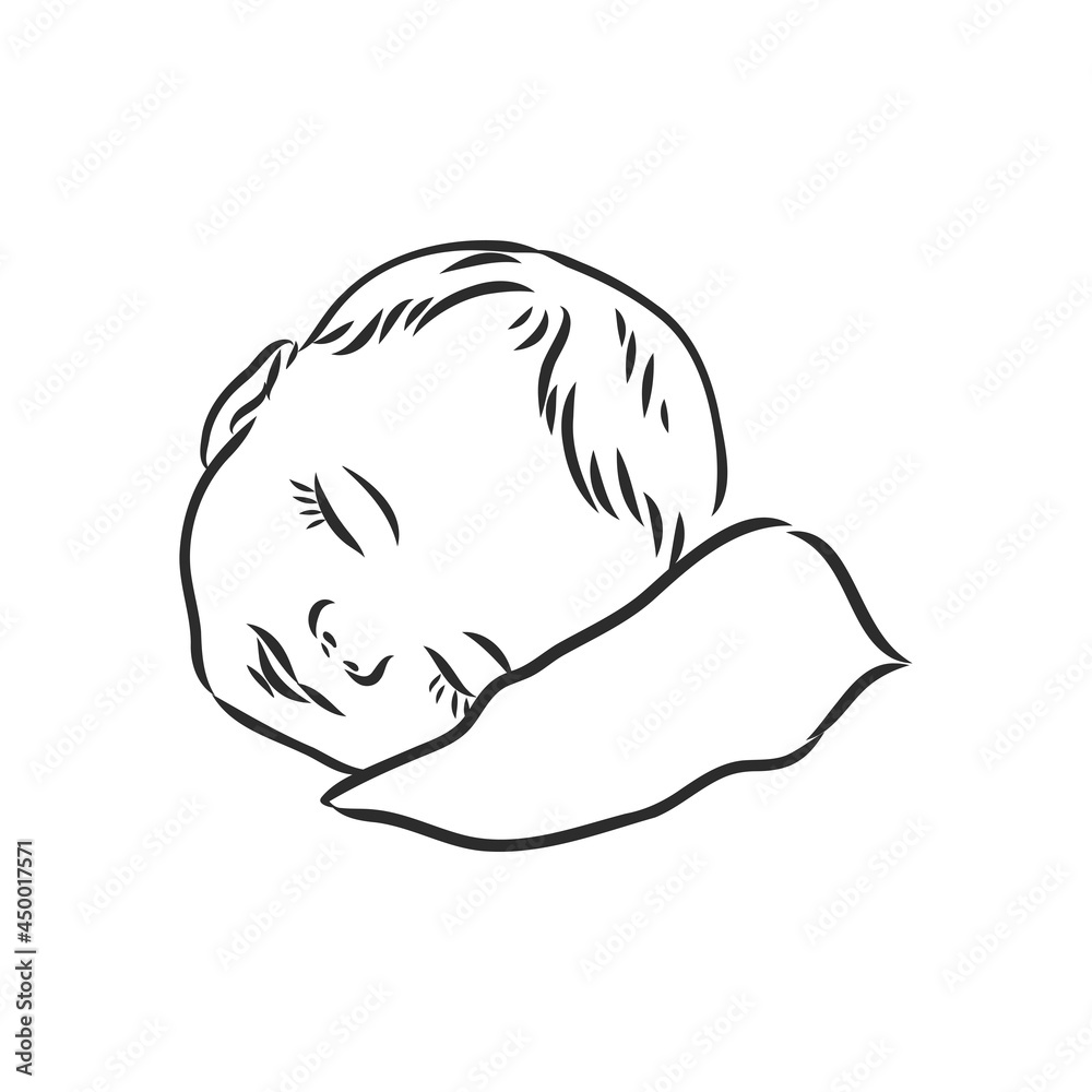 Face of little girl, Hand drawn illustration isolated black lines on white, Vector sketch Face of little girl, Hand drawn illustration isolated black lines on white, Vector sketch