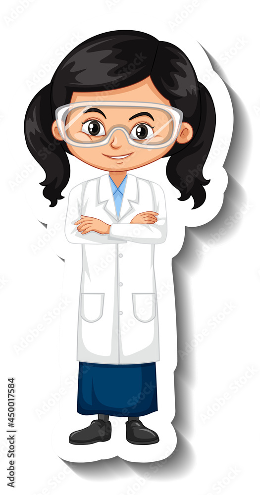 Cartoon character sticker with a girl in science gown Cartoon character sticker with a girl in science gown