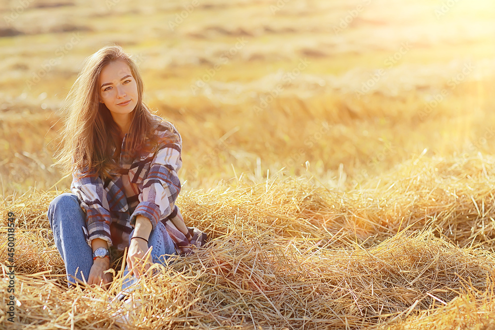 model girl country shirt to the cage field straw, young summer landscape freedom lifestyle model girl country shirt to the cage field straw, young summer landscape freedom lifestyle