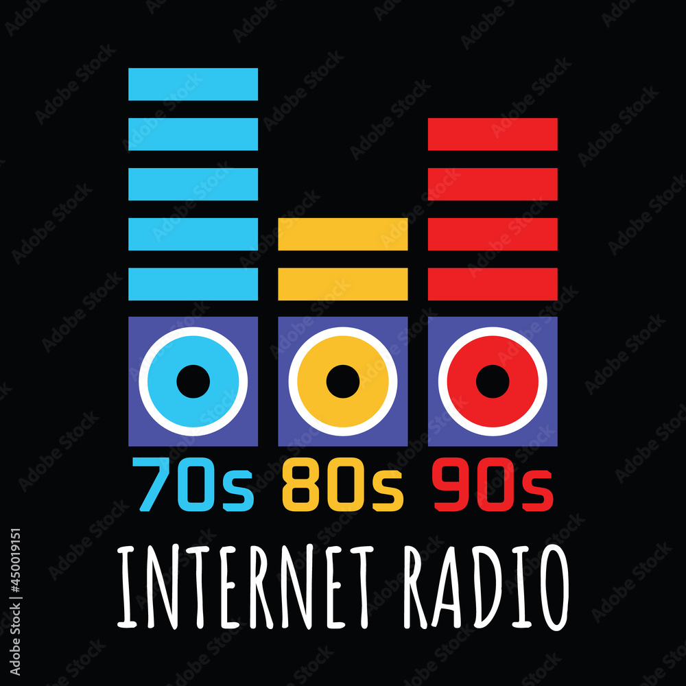 Radio show logo. Colorful flat logo of an equalizer with bar indicators  coming out up from