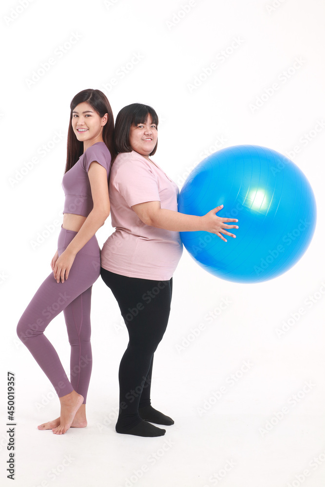 A Skinny Asian Woman And A Fat Woman Stand Next To Each Other Put On