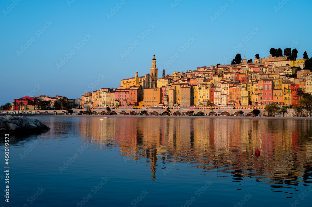 Town of Menton in France, just after sunrise