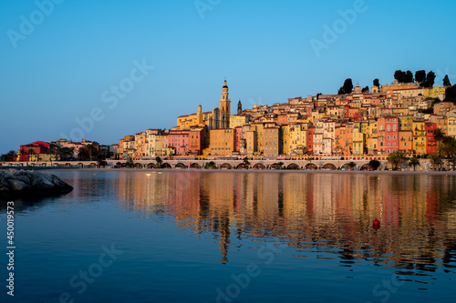 Town of Menton in France  just after sunrise