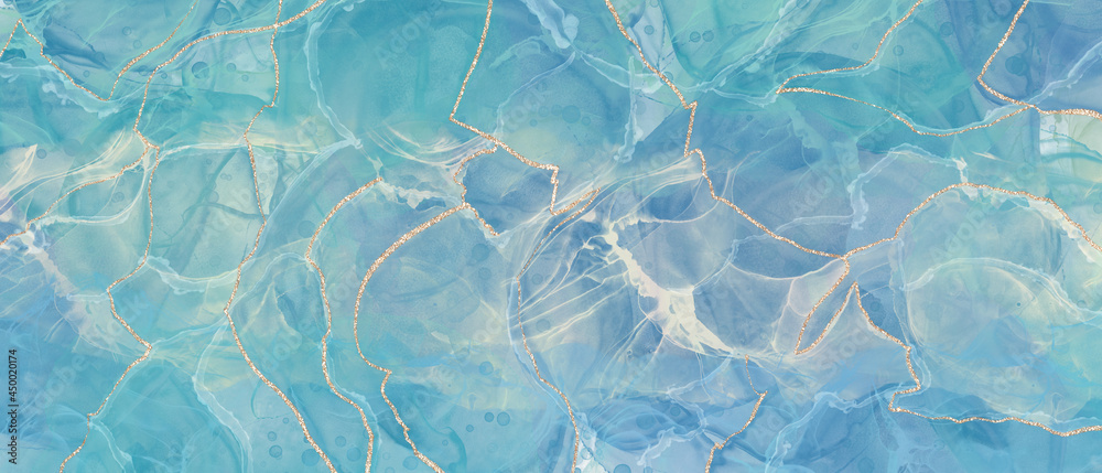 大理石風背景イラスト 青緑のグラデーション アルコールインク アート バナー 綺麗 水 金継ぎ Ilustracion De Stock Adobe Stock