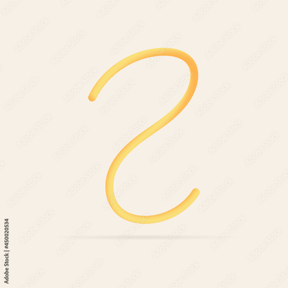 2 number spaghetti design. Vector hand draw realistic food font. Isolated Italian pasta for tasty poster, restaurant identity, gourmet element and more 2 number spaghetti design. Vector hand draw realistic food font. Isolated Italian pasta for tasty poster, restaurant identity, gourmet element and more
