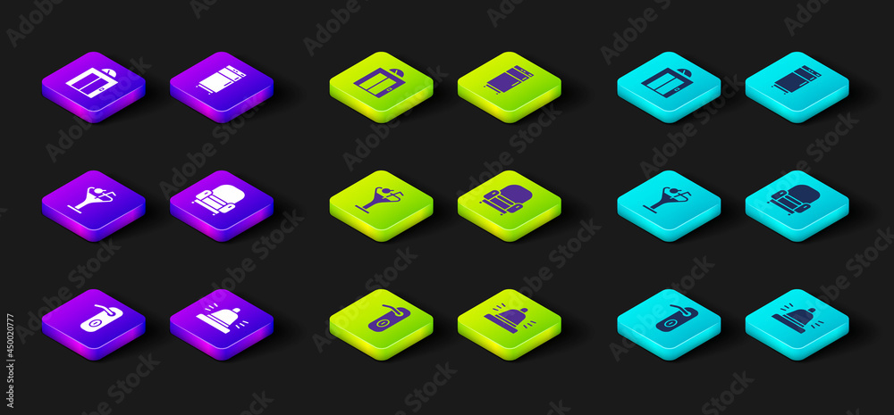 Set Door handle, Hotel service bell, Martini glass, Armchair, Refrigerator and Lift icon. Vector Set Door handle, Hotel service bell, Martini glass, Armchair, Refrigerator and Lift icon. Vector