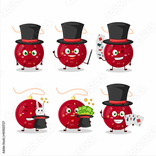 A christmas lights red Magician cartoon character perform on a stage