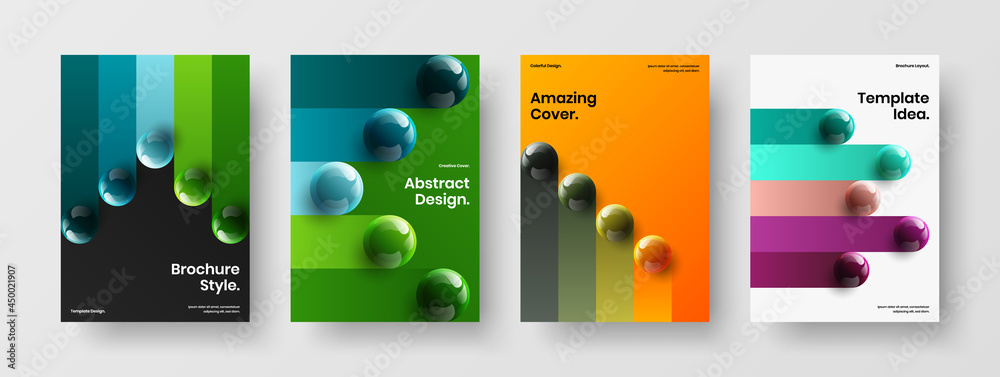 Clean banner A4 design vector illustration collection. Colorful realistic balls catalog cover concept composition.