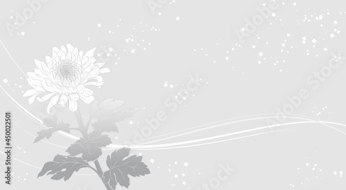 上品な菊の花の背景イラスト（グレイ）