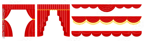Curtains with lambrequins on the stage of the theater, concert hall.