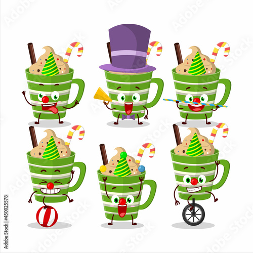 Cartoon character of frappe chocolate with various circus shows