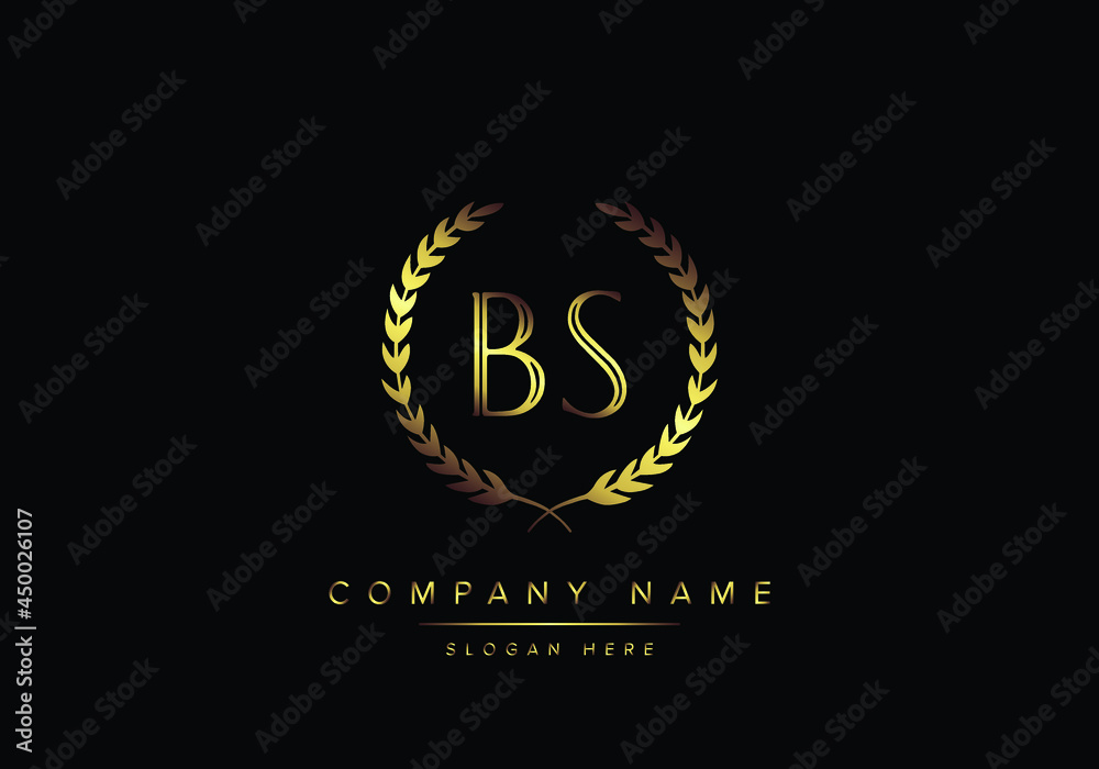 Alphabet letters BS monogram logo, gold color, luxury style Stock ...