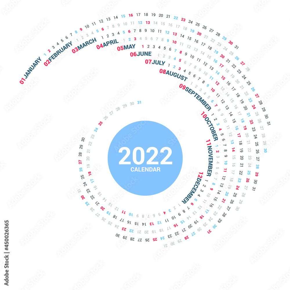 Calendar 2022 spiral circle design. Unique alternative calendar.