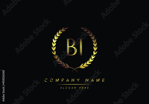 Alphabet letters BI monogram logo, gold color, luxury style