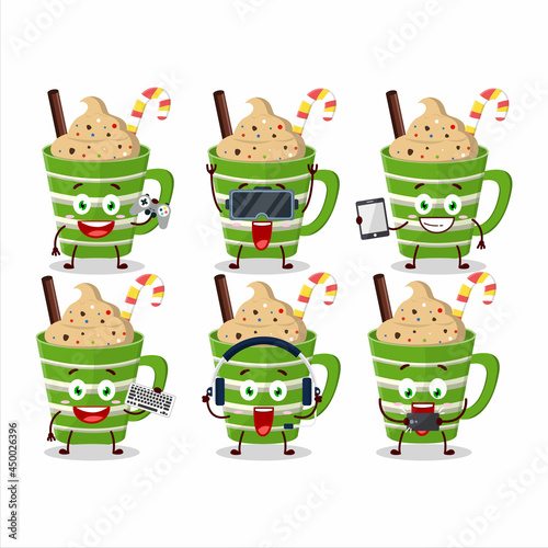 Frappe chocolate cartoon character are playing games with various cute emoticons
