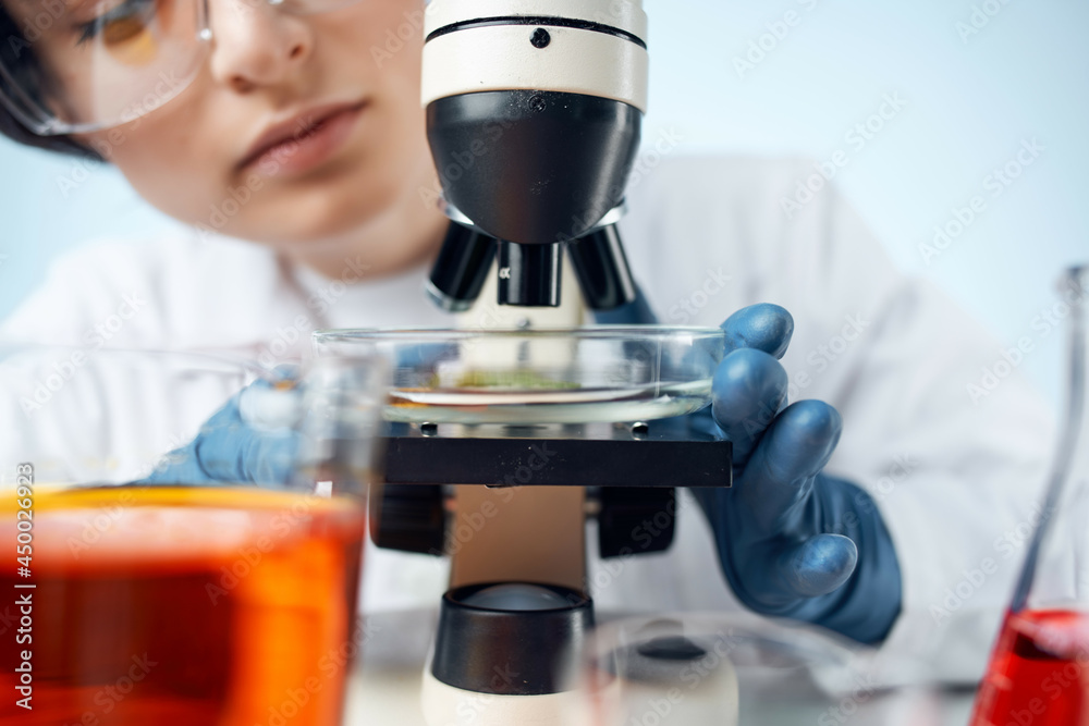 woman laboratory assistant microscope diagnostics research microbiology woman laboratory assistant microscope diagnostics research microbiology