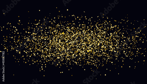 Festive Christmas and New Year background with gold glitter or confetti of stars. Vector illustration.