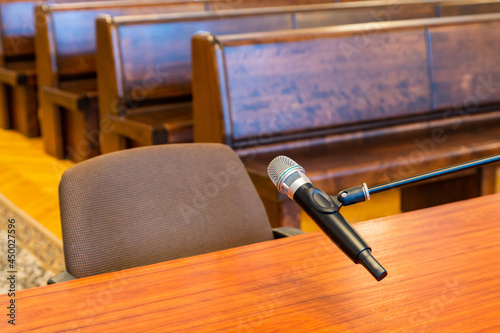 Фотография Closeup of microphone in the courthouse