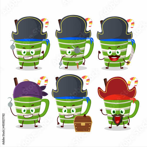 Cartoon character of frappe chocolate with various pirates emoticons