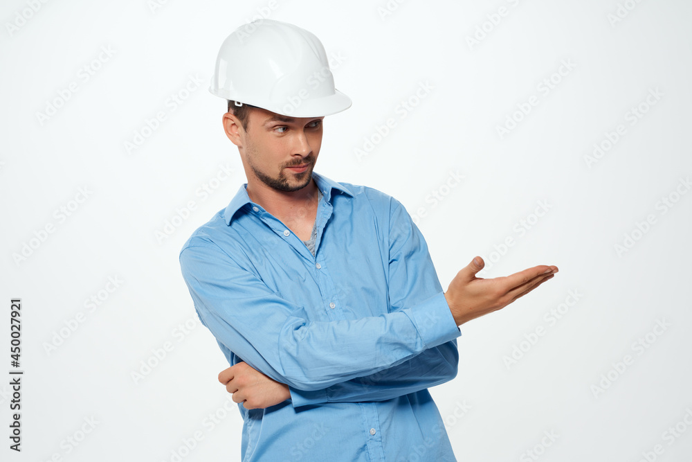 Male builder white helmet work professional industry Male builder white helmet work professional industry