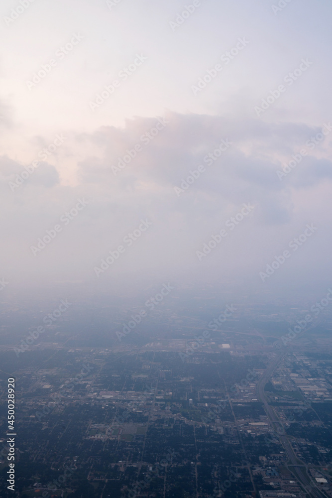 Clouds at sunset aerial view over Dallas
