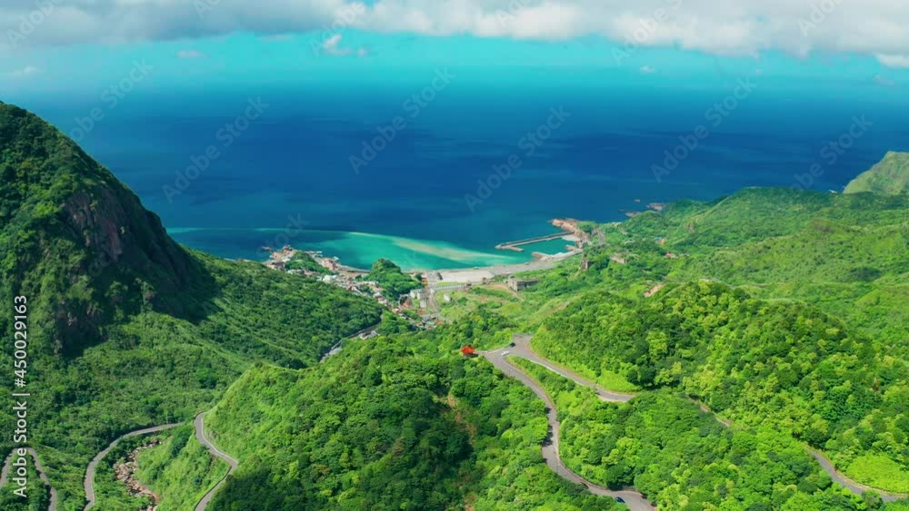 Aerial view coastline mountain road at Jinguashi, Taiwan. Aerial view coastline mountain road at Jinguashi, Taiwan.