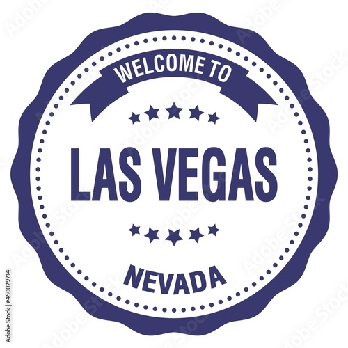 Photography WELCOME TO LAS VEGAS - NEVADA, words written on blue stamp