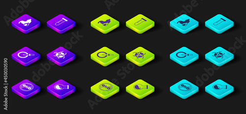 Set No GMO, Test tube and flask, Petri dish with pipette, Biohazard symbol, and Stomach heartburn icon. Vector