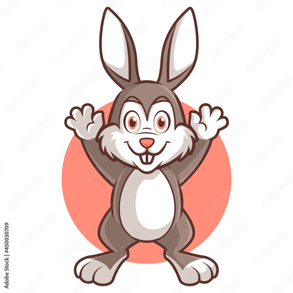 Fototapeta premium cute bunny happy pose, funny mascot vector illustration