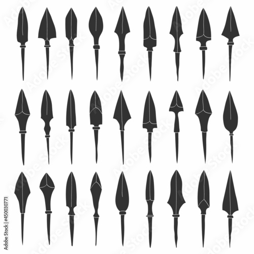 vector monochrome icon set with ancient Arrowheads for your project