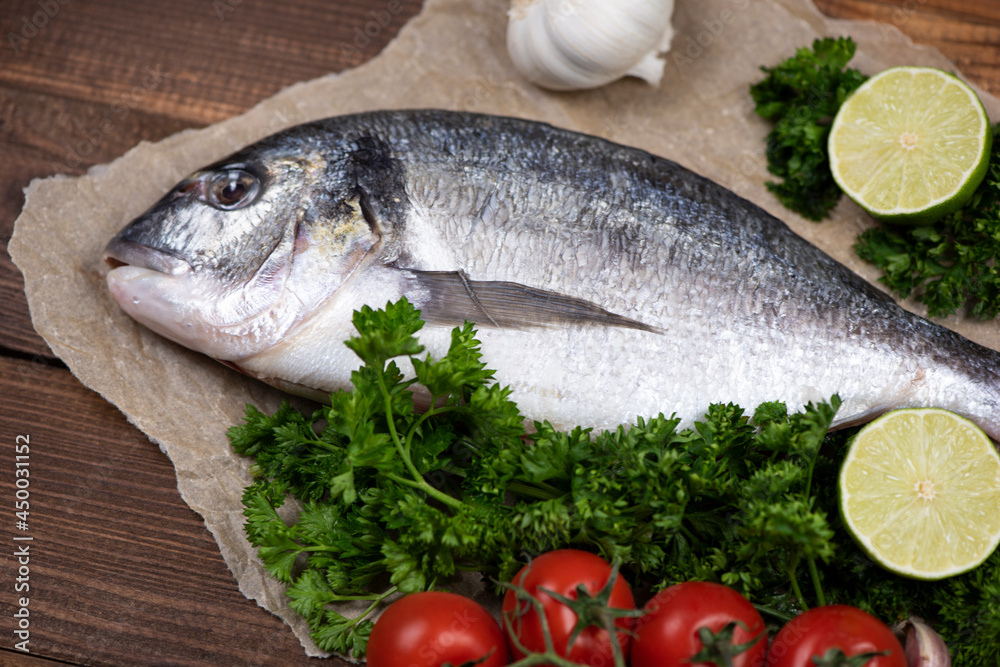 Sea bream and ingredients for cooking Sea bream and ingredients for cooking