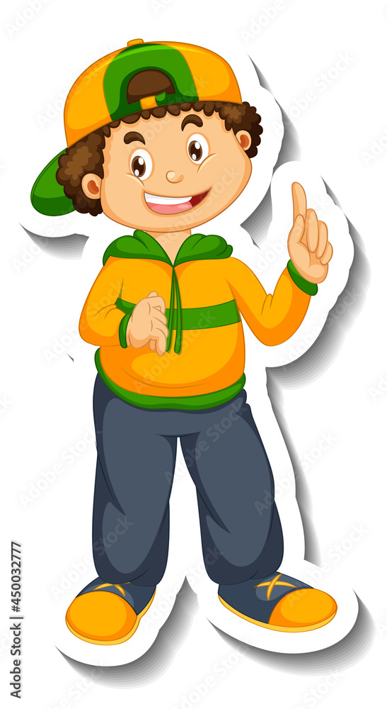 Sticker template with a boy cartoon character isolated Sticker template with a boy cartoon character isolated
