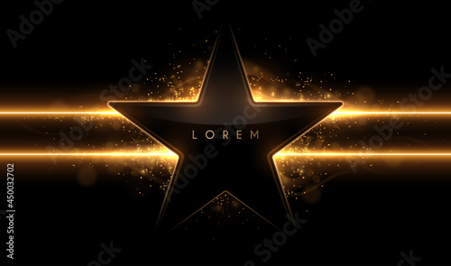 Black and gold star shape template with light effect