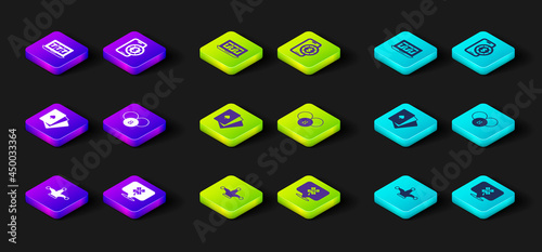 Set Joker playing card, Casino slot machine with clover, Deck of cards, Lottery ball on bingo, Online poker table game and jackpot icon. Vector