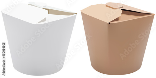 Fast Food Paper Box in White and Brown Color Variant - Blank Mockup Illustration Isolated on White Background, Vector 