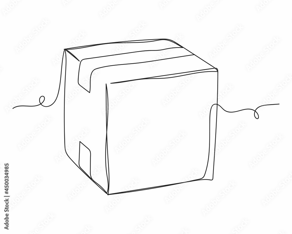 Vecteur Stock Continuous one line drawing of closed cardboard box taped