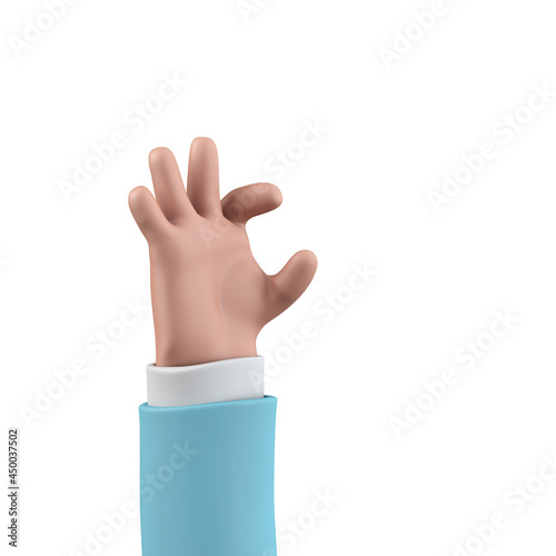 Cartoon character style hand holding an object pose. 3D Rendering