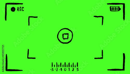 Camera Frame viewfinder screen doodle mockup. Simple hand drawn video camera viewfinder. Sketch camera rec interface template.