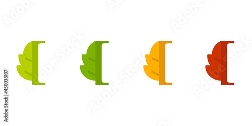 Otoño. Caída de la hoja. Logotipo letra inicial I con forma de hoja de árbol en color verde, naranja y rojo